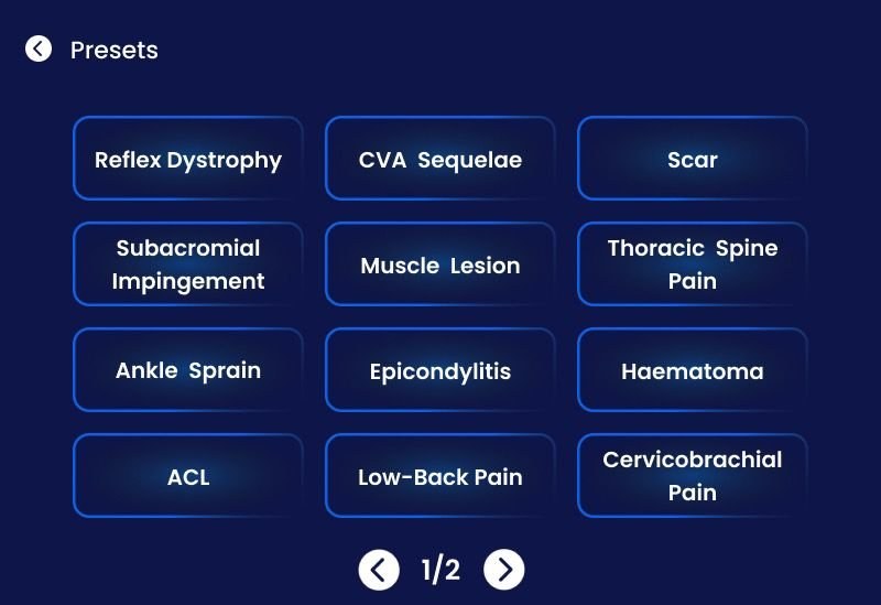 Chiller C1 physiotherapy presets screen